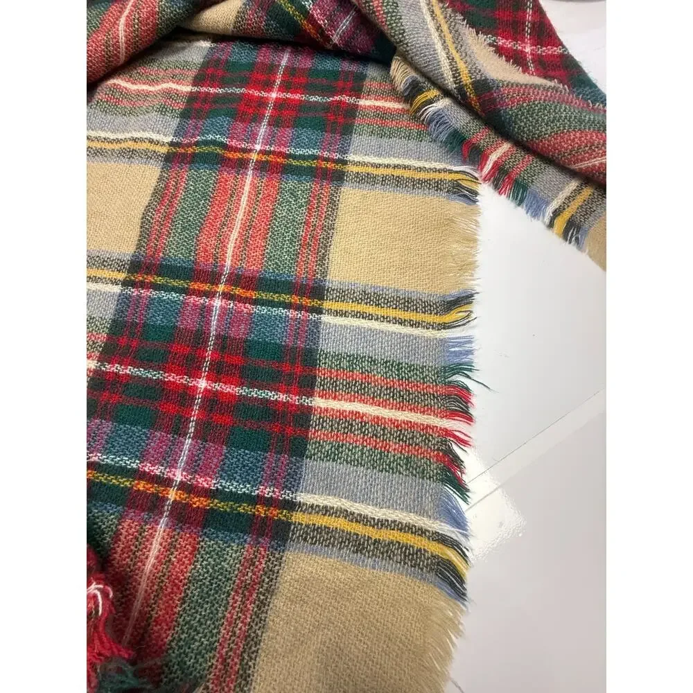 Plaid Tartan Blanket Scarf Cozy Winter Fall Wrap Shawl Fringe Boho One Size